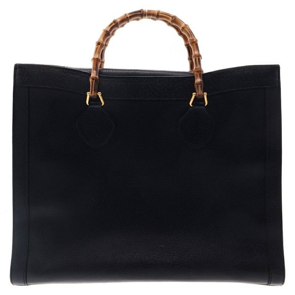 Gucci Tote Black Leather Bag Bamboo - Picture 1 of 6